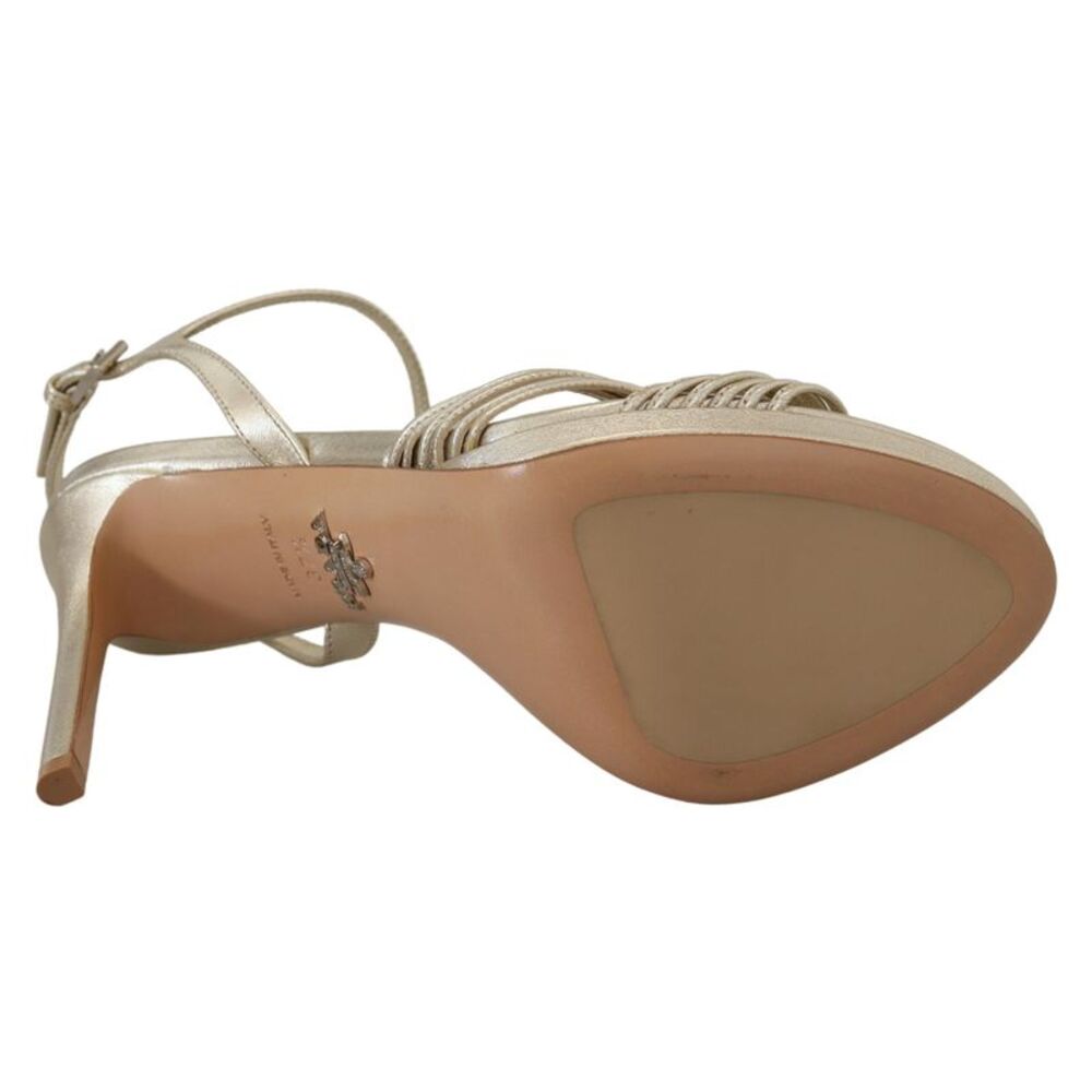 Prada Gold Leather Women'ss Ankle Strap Heels Stiletto Women's Sandal